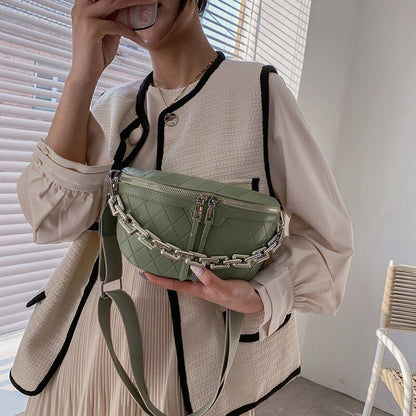 Thick Chain Waist Bag Women Leather Fanny Chest Bag Belt Shoulder Crossbody Bags
