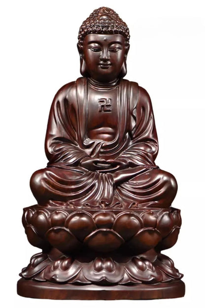 Ebony Wood Carvings Decorations Buddha Statue of Shakyamuni Collectible