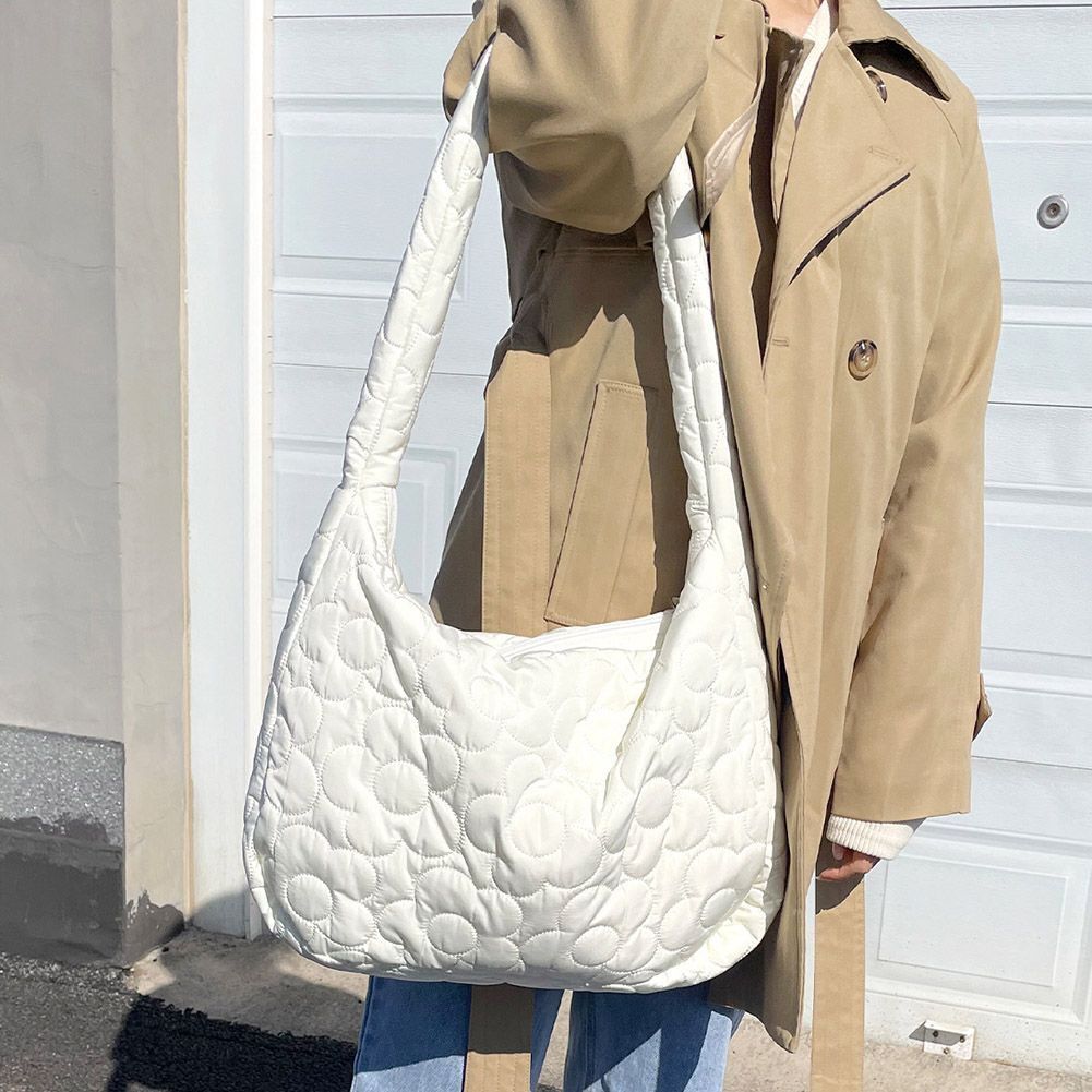Quilted Tote Handbag Large Pleated Bubble Shoulder Crossbody Bag Cotton Padded