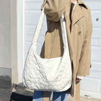 Quilted Tote Handbag Large Pleated Bubble Shoulder Crossbody Bag Cotton Padded