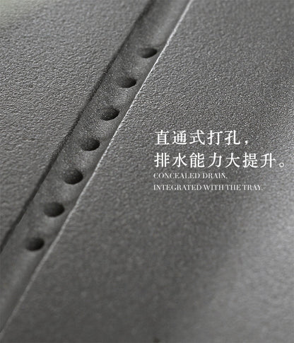 Complete Stone Weighted Tea Tray Chinese Words Carved Black Stone Tea Table Big