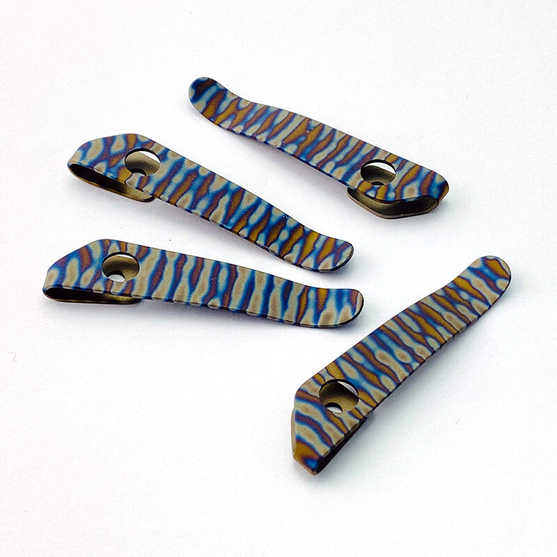 1PC. TC4 Pocket Clip for Strider SMF / SNG Tiger grain roasted titanium