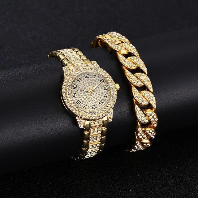 Reloj De Cuarzo Con Diamantes Para Mujer Pulsera Elegante Femenina De Marca Lujo