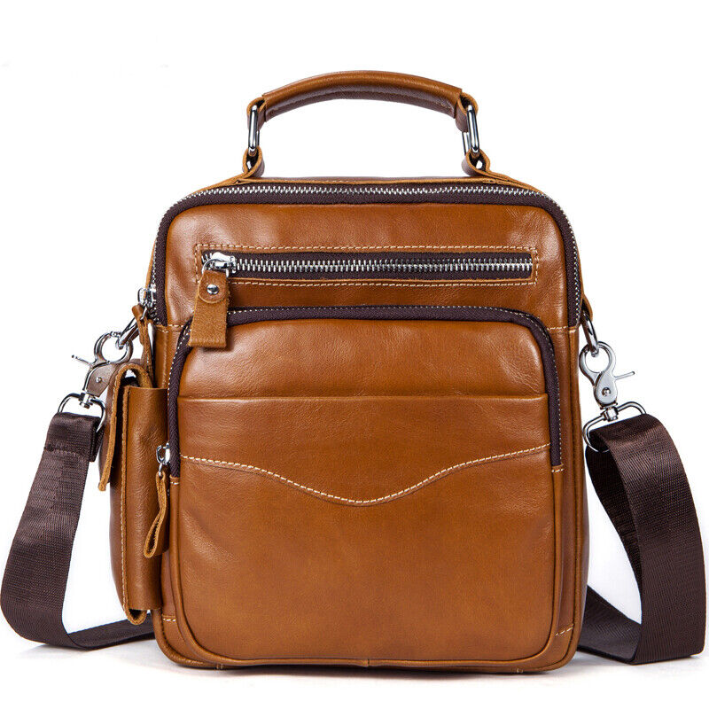 100% Genuine Leather Men's Sling Shoulder/Messenger Bag Zipper 8inch Handbags