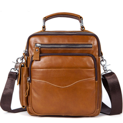 100% Genuine Leather Men's Sling Shoulder/Messenger Bag Zipper 8inch Handbags
