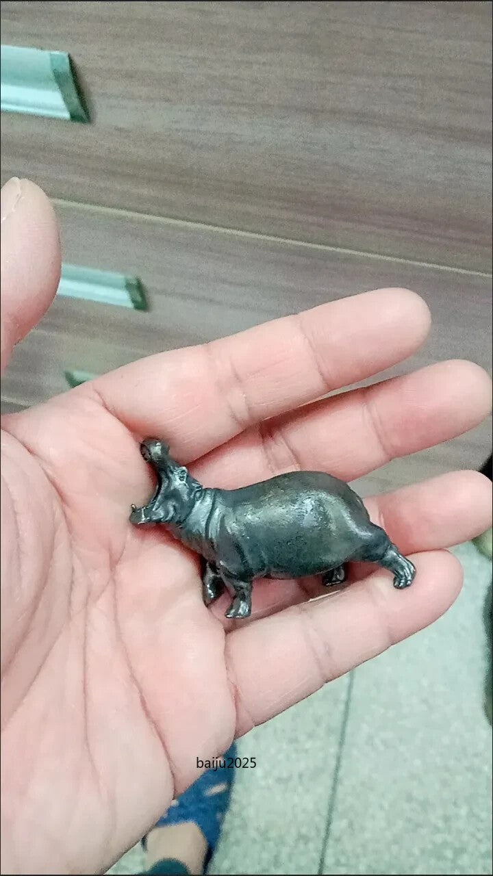 Old Black Brass Collection Open Mouth Hippo Model Statue Car Lucky Ornament
