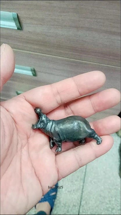 Old Black Brass Collection Open Mouth Hippo Model Statue Car Lucky Ornament