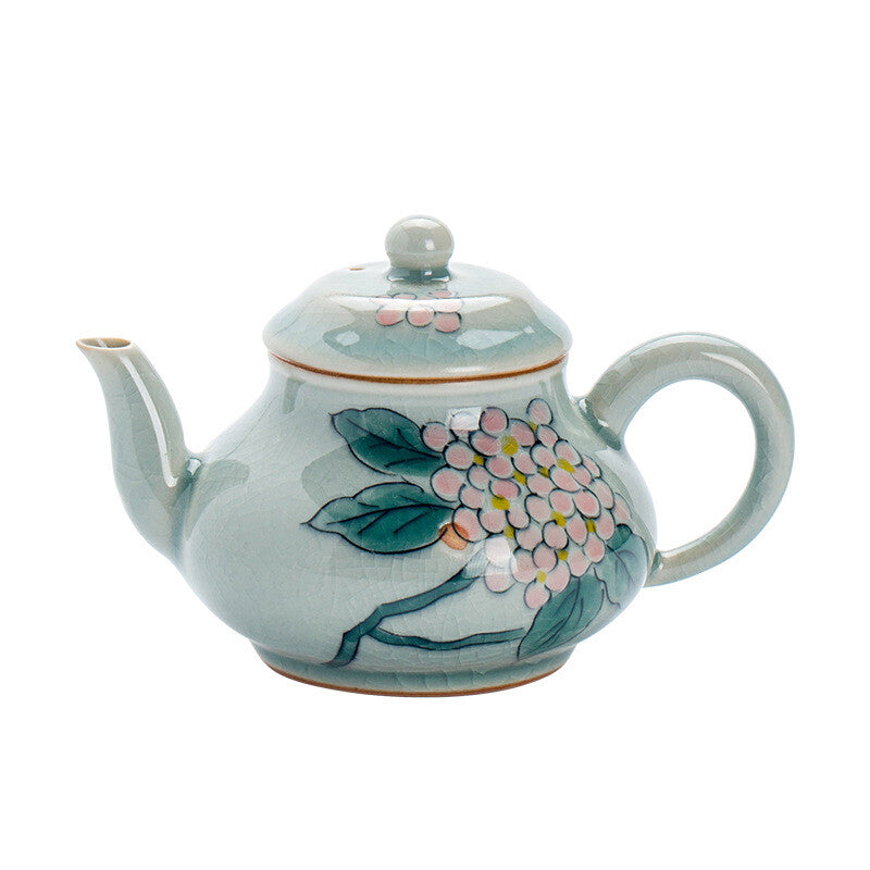 Handmade Borneol Glazed Ceramic Teapot Hand-painted Lotus Pot Household Qingci