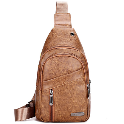 Leather Sling Bag for Men Chest Shoulder Crossbody Hiking Backpack Daypack Gifts