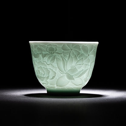Jingdezhen Porcelain Gaiwan Creative Tureen Teacup Flower Relief Tea Set Ceramic