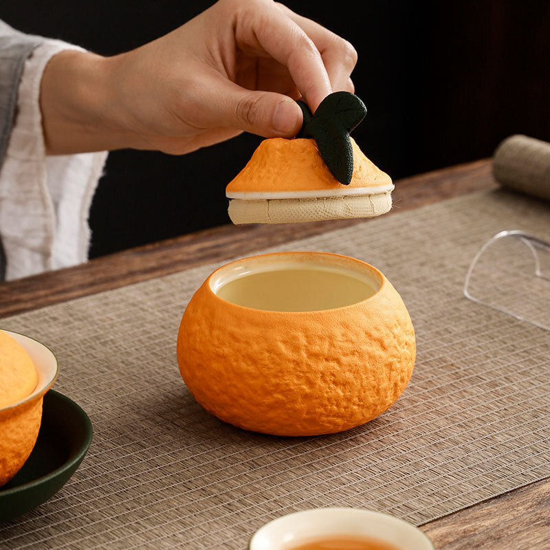Grapefruit Design Ceramic Tea Canister Sealed With Lid Jar For Loose Tea Small