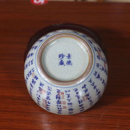 Chinese Antique Blue and White Porcelain Tea Cup and Bowl Text Mark 3.5 inches