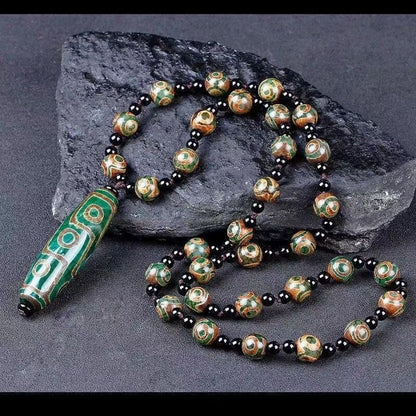 Authentic Tibetan 12 Eye Dzi Bead Pendant Necklace Natural Mineral Agate