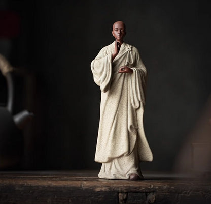 New 8.9"in Chinese Zi Sha Clay Monk Statue Buddha Buddhism Zen Figure Decor