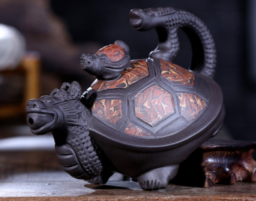 Chinese Yixing Zisha Pottery 240cc Purple Clay Teapot Handmade Dragon Turtle Pot