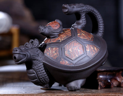 Chinese Yixing Zisha Pottery 240cc Purple Clay Teapot Handmade Dragon Turtle Pot