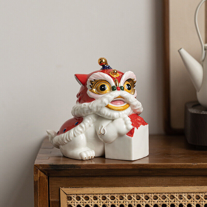 one piece porcelain lion tea pet Chinese ornament mascot house warming gift new