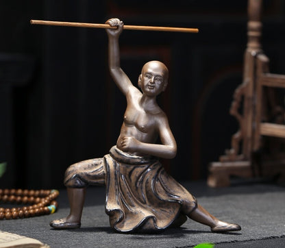 3 Pcs Porcelain Warrior Monk Statue Chinese Shaolin Temple Kung Fu Decor