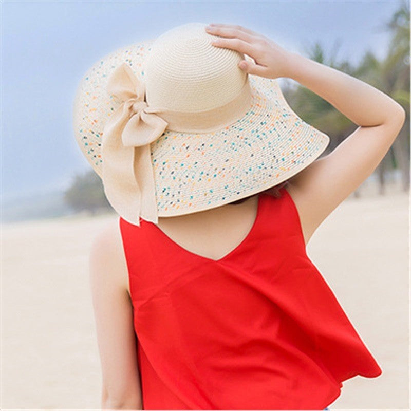 Outdoor Seaside Woman Fashion Big Bow Large Brimmed Cap Foldable Straw Hat