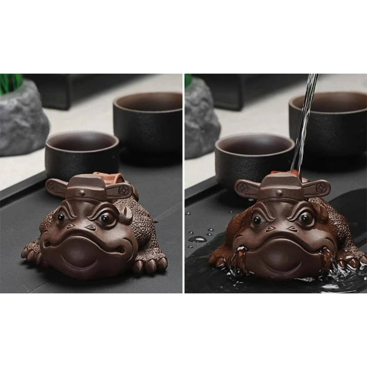Chinese Hat Toad Purple Clay Tea Pet 11cm 4.4in Desktop Decor Ornament Tea Play