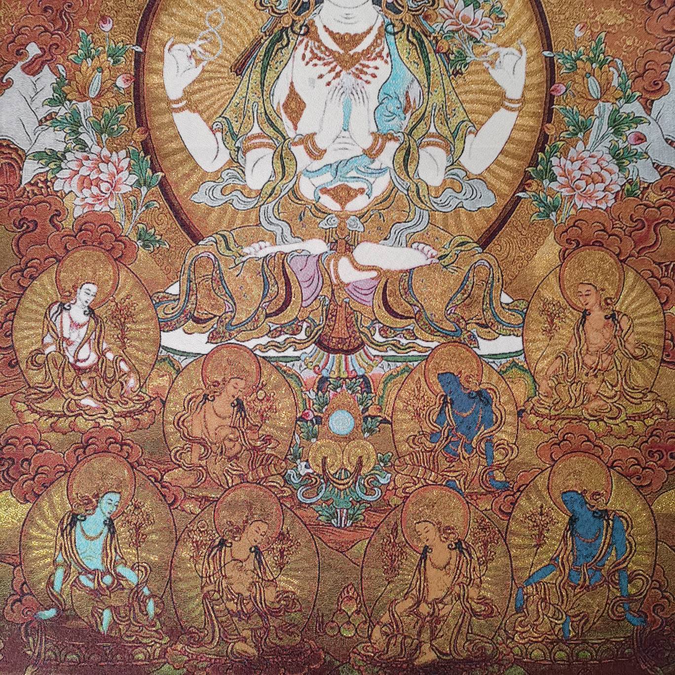 36"Tibet Tibetan Cloth Silk Buddhism 4Arms Guanyin Kwan-yin Tangka Thangka Mural