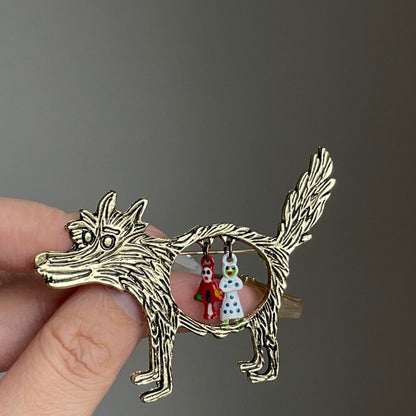 Vintage Wolf Hollow Brooch Cartoon Pendant Unisex Suit Lapel Pin Metal Jewelry
