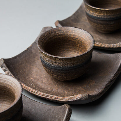 Japanese Style Ceramic Coaster, Vintage Handmade Coarse Pottery Teacup Coaster