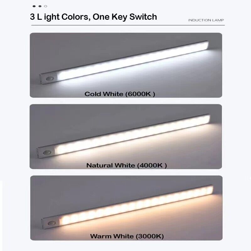 New Wireless LED Motion Sensor Light Strip Cabinet Lamp Closet USB Rechargeable