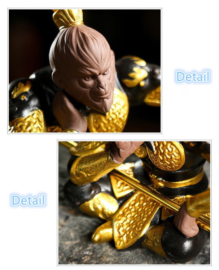 4.53" Monkey King Yixing Zisha Tea Pet Statue Creative Home Table Decorat Gift