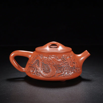 Chinese Yixing Zisha Clay Handmade Exquisite Teapot （双龙石瓢 底款：周桂珍）