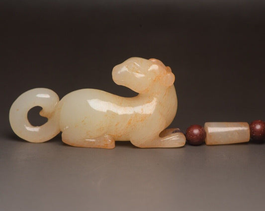 Chinese Natural Hotan Jade Carving Exquisite Dog Statue Figurine Collection Gift