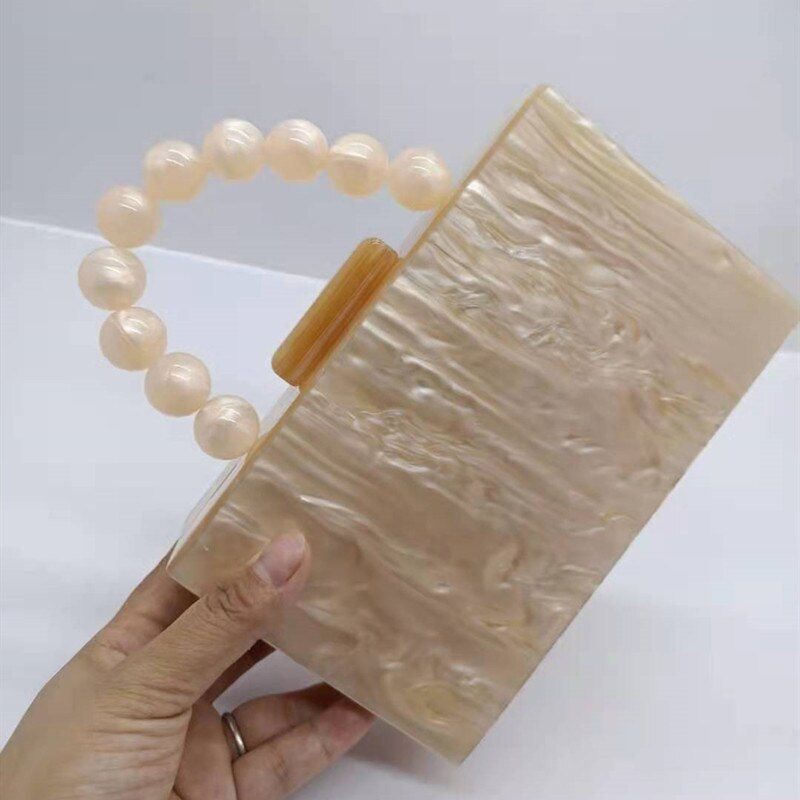 Pearl Green Acrylic Clutch Box Bags Bead Handbag Purse Wallet 18*11*4.5 CM Black