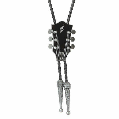 Men Fashion Music Guitar Bolo Ties Pendant Necklace Cowboy Leather Belt Neckties