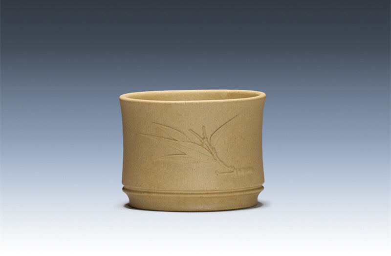 Bamboo Relief Zisha Tea Cup Real Yixing Purple Clay Kungfu Tea Cup 60ml Marked