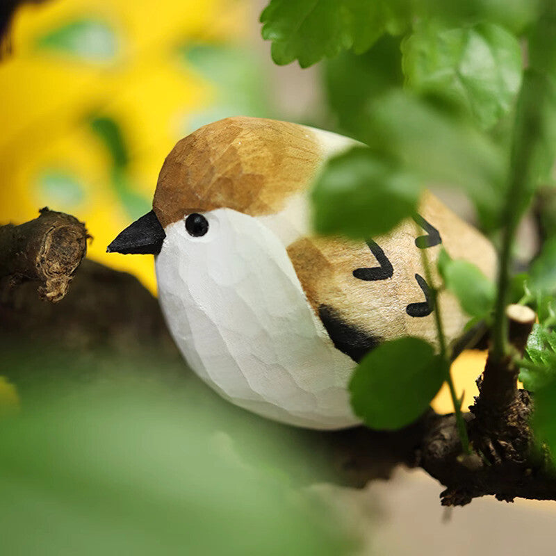 Wooden Carving, Small Fat Chirping, Sparrow Carving Bird Ornament, Birthday Gift