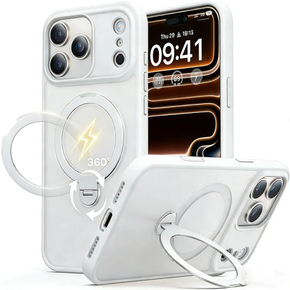 Matte Magnetic 360° Rotating Pivot Stand Phone Case for iPhone 17 Pro Max/16/15