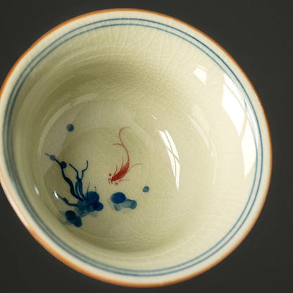 Hand Painted Fish Antique Chinese Cups Ceramic Opening Beautiful Tea Cup 100 ml