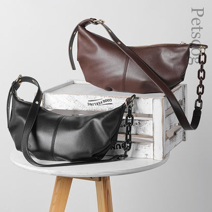 Soft Leather Handbags Vintage Crossbody Bags Solid Chains Shoulder Bag 34*13*9CM