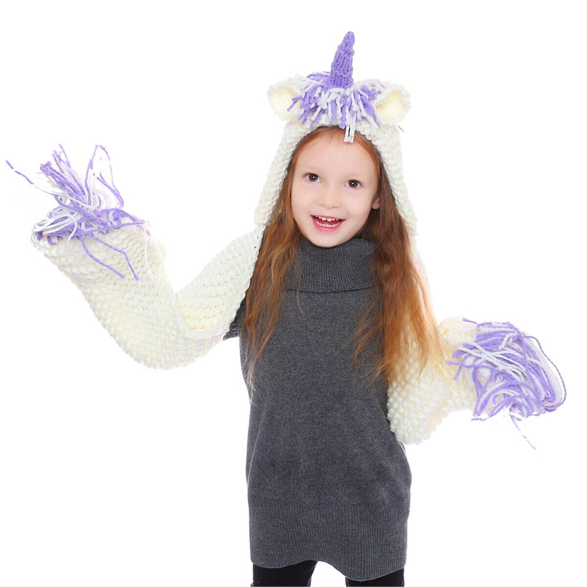 Cute Animals Style Girls Hats Scarf Set Winter Kids Knitting Hat Neckerchief