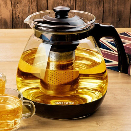 Glass Teapot for Tea Flower with Removable Steel Infuser Filter Tea Kettle