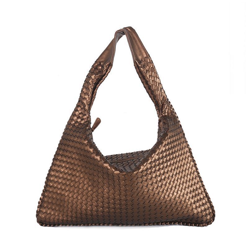 Leather Shoulder Bags Handmade Woven Handbag Big Capacity Patchwork Zipper Purse