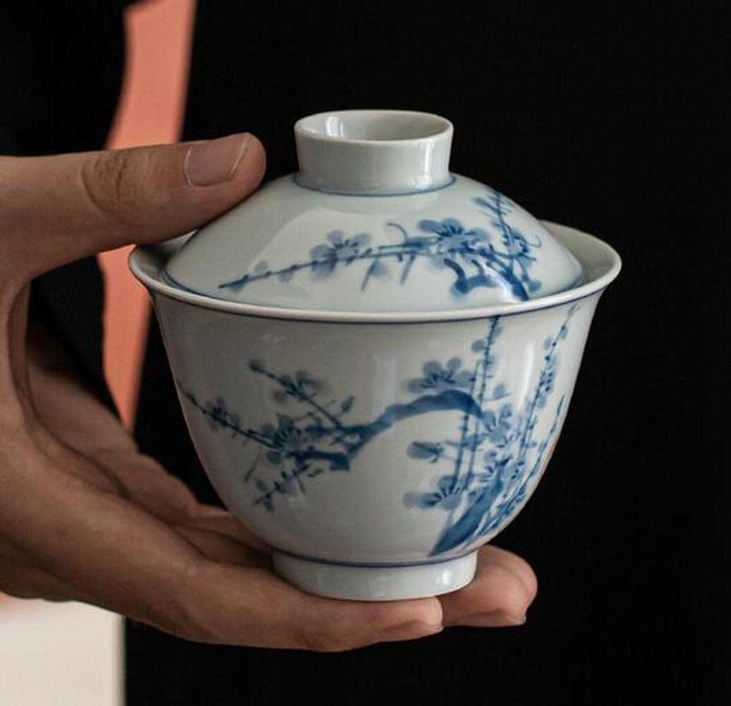 160ml Antique Blue White Porcelain Gaiwan Tea Bowl Kung Fu Tea Set Tureen