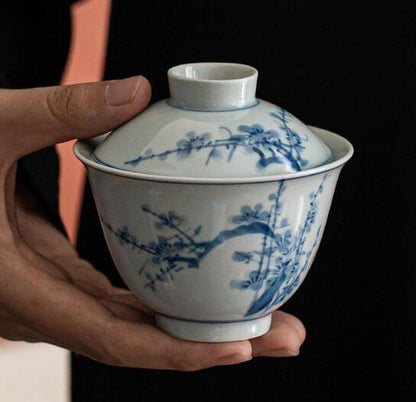 160ml Antique Blue White Porcelain Gaiwan Tea Bowl Kung Fu Tea Set Tureen