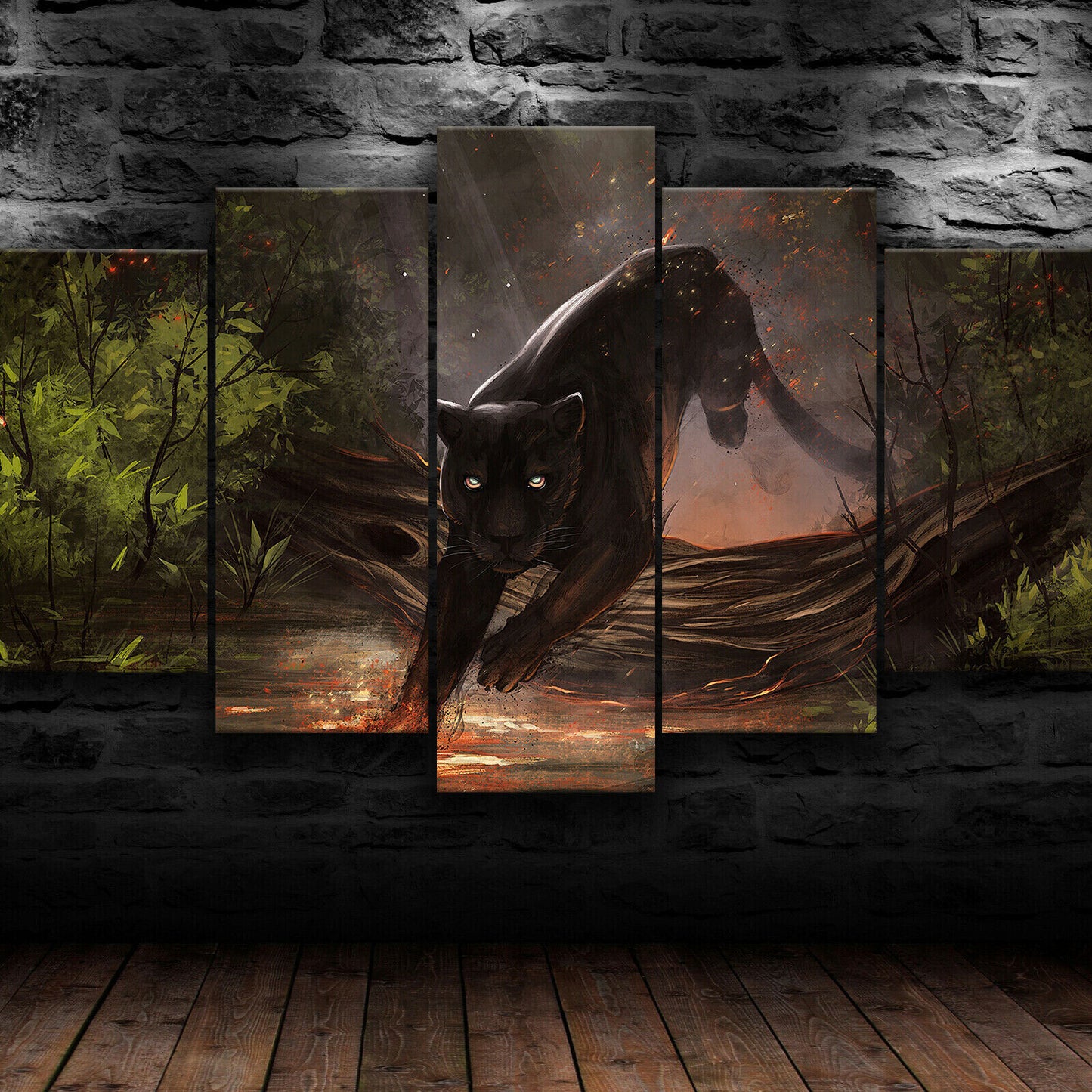 Jaguar Black Panther Cat 5 Panel Canvas Print Wall Art Poster Home Decoration