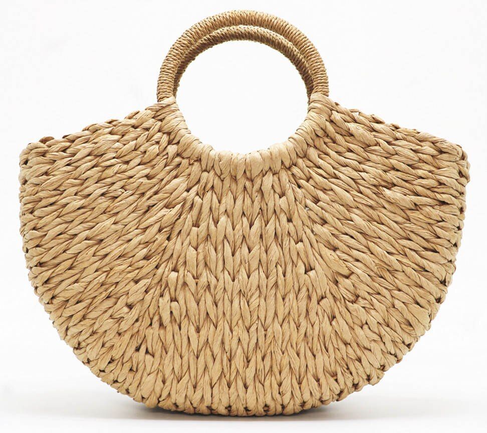 Handmade Bag Beach Weaving Paper Straw Bag Wrapped Beach Bag Moon Shaped Bag 1PC
