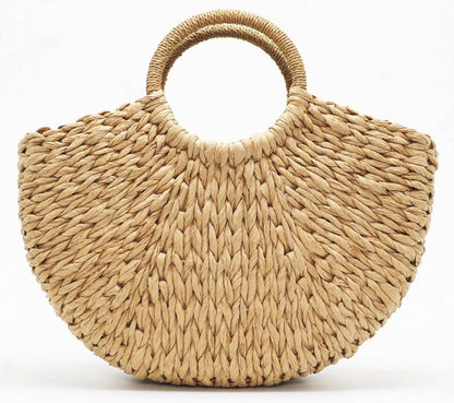 Handmade Bag Beach Weaving Paper Straw Bag Wrapped Beach Bag Moon Shaped Bag 1PC