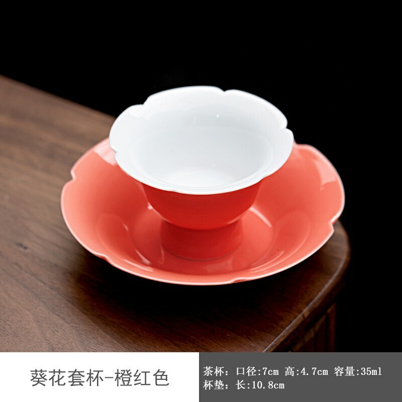 35ml Sunflower Shaped Tea Cup Saucer Ceramic Afternoon Household Kung Fu Tea Set