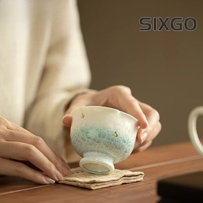 Crystalline Glaze High Foot Teacup Zen Tea Bowl Mug Tea-tasting Meditation Cup