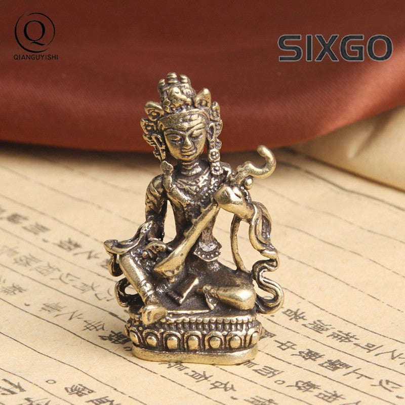 Retro Brass Guanyin Bodhisattva Tea Pet Buddhist Buddha Figurines Handicrafts