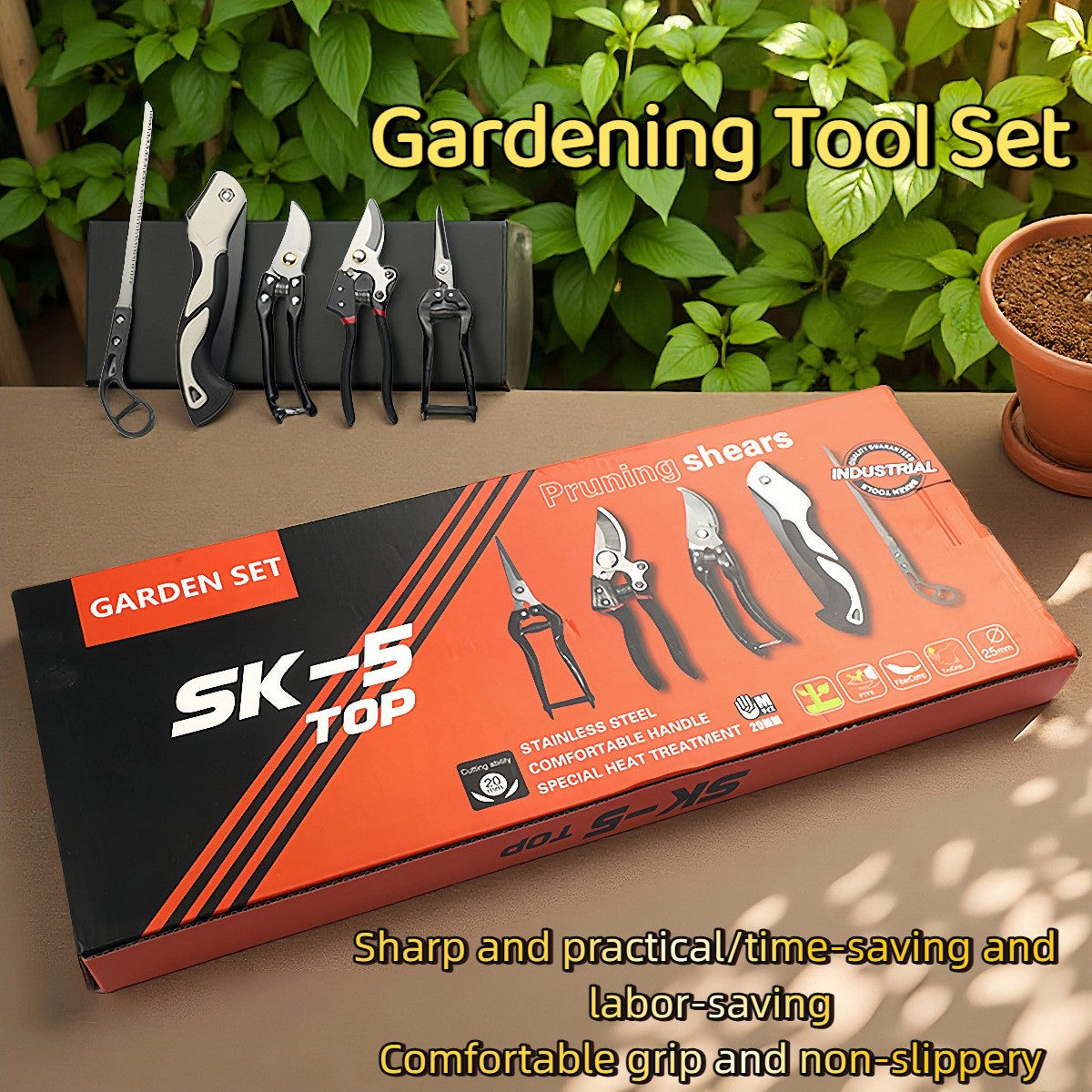 Gardening five-piece set of flower pruning scissors folding saw tool box USA